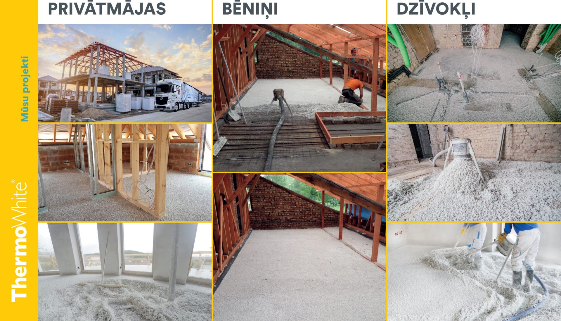 Grīdas siltināšana ar Thermowhite šķidro putuplastu privātmājām, bēniņiem, dzīvokļiem