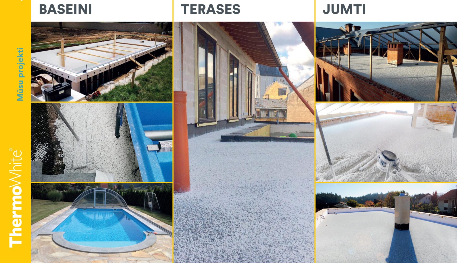 Thermowhite šķidrā siltināšana baseiniem terasēm jumtiem